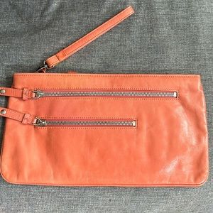 Hobo Peach Pink Leather Silver Double Zipper Clutch Purse